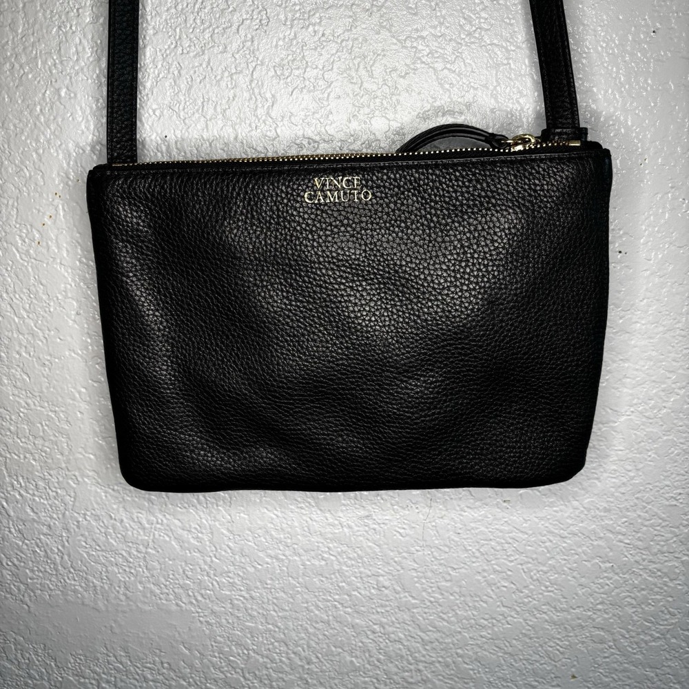 Vince Camuto Crossbody Womens Small Black Pebbled Leather Adjustable Strap
